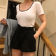 Retro hit color wild female short-sleeved T-shirt 2020 summer new tight shirt collar low neckline on a large clothes Retro hit color wild female short-sleeved T-shirt 2020 summer new tight shirt collar low neckline on a large clothes