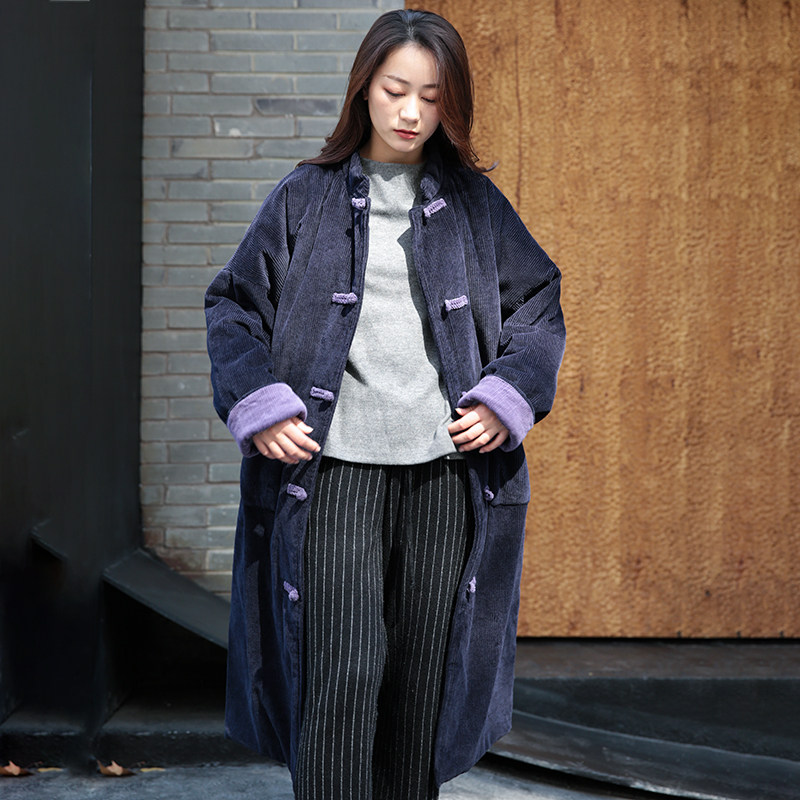 木喜文艺设计中式国风盘扣立领棉袄休闲中长棉衣