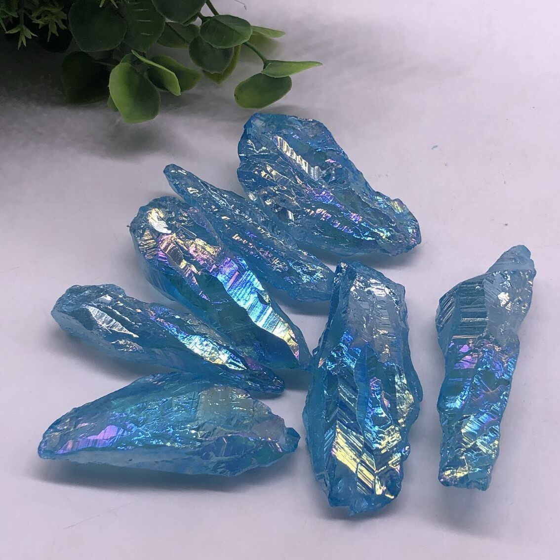 水晶电镀摆件单尖镀彩多色紫蓝蓝粉天然白水晶摆件
