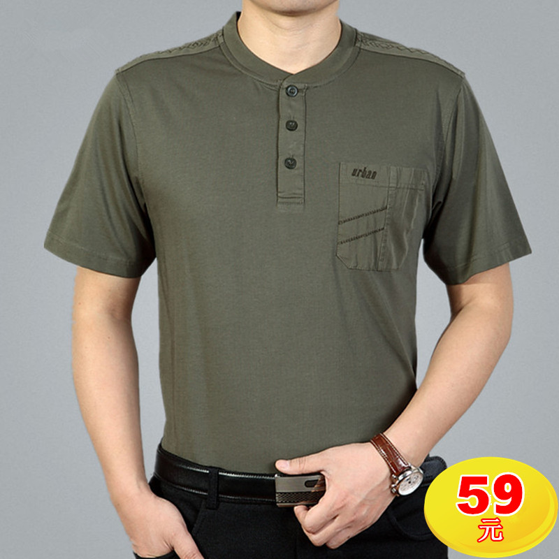 夏季中老年短袖t恤男圆领纯棉加大码薄款半袖上衣中年爸爸装T恤衫