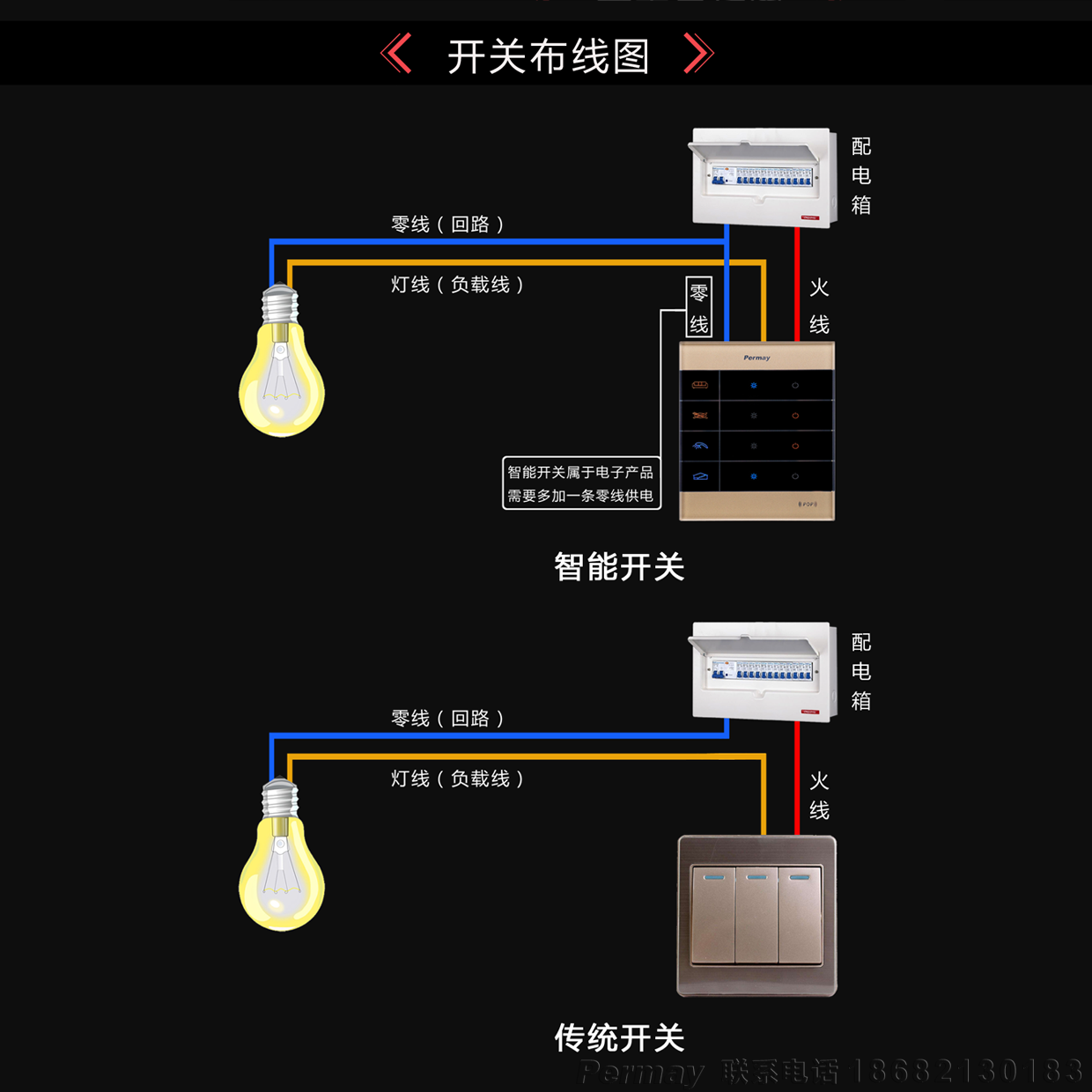 智能开关线路安装图图片