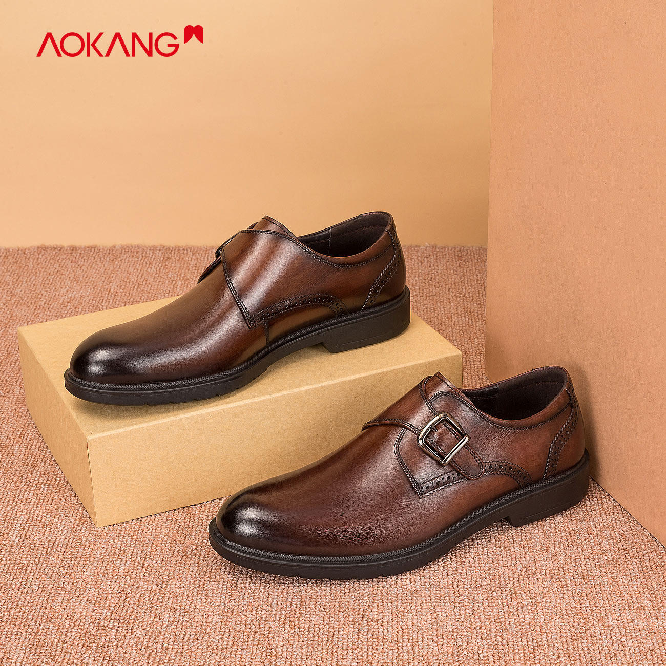 奥康男鞋 秋季新款气质时尚英伦商务皮鞋透气软底真皮鞋子轻便男