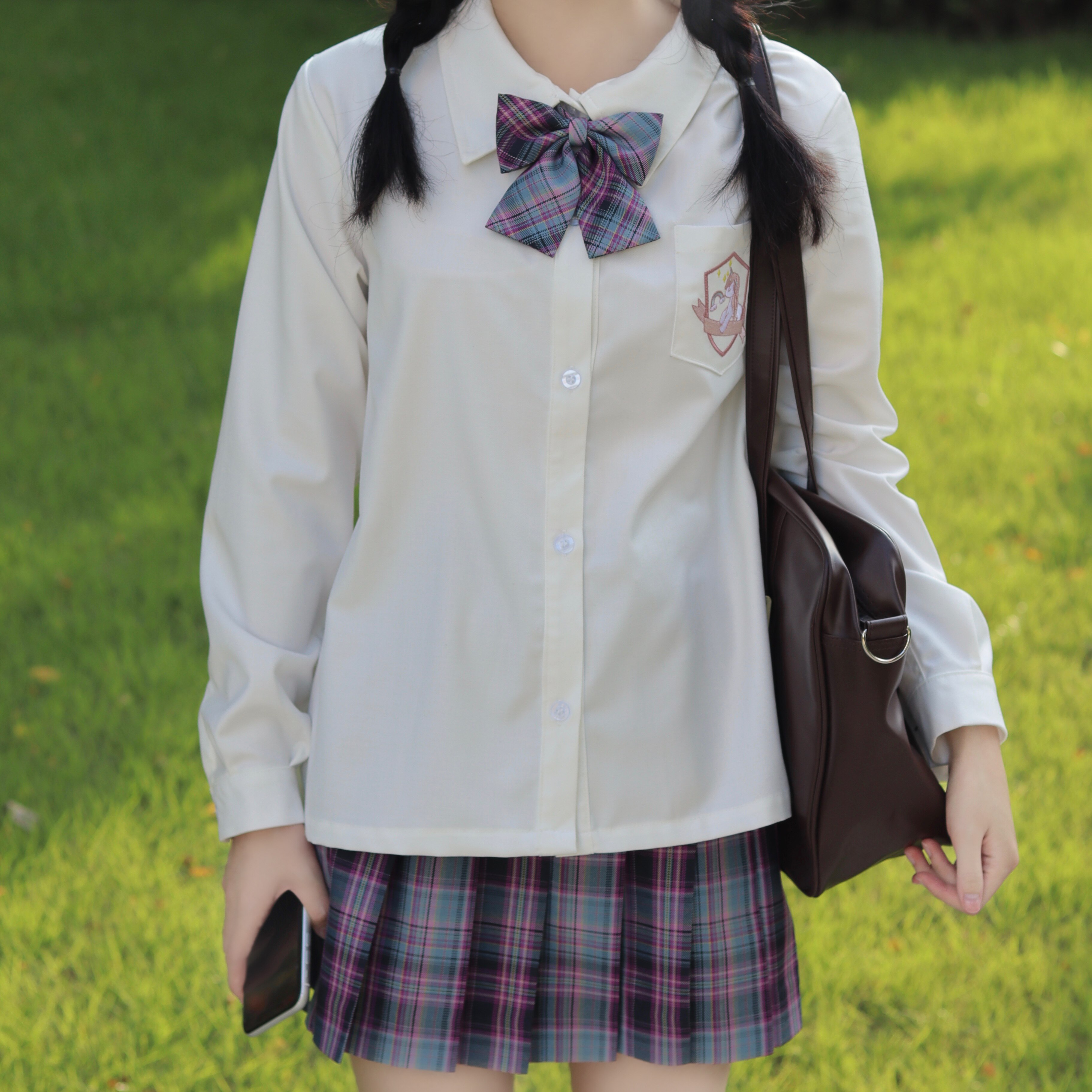 衬衫尤礼原创jk制服白色黑色长袖彩虹小马刺绣衬衫