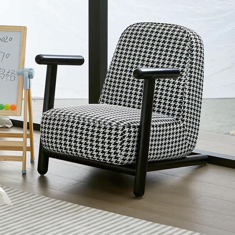 千鸟格单人沙发客厅布艺单椅北欧现代简约设计师阳台懒人休闲椅子