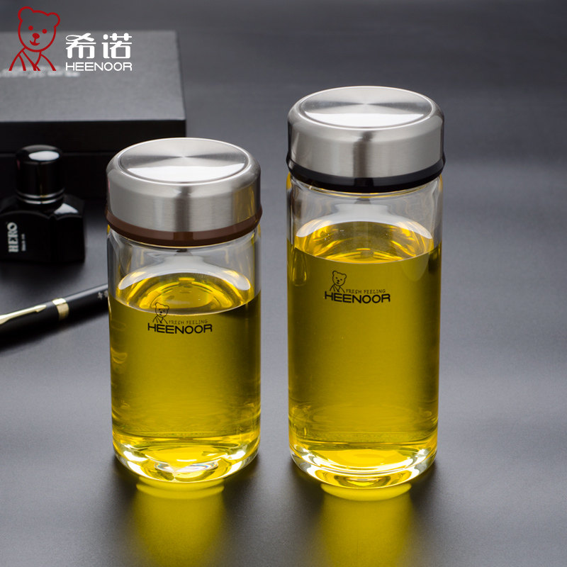 希诺单层男士便携加厚矮胖大容量泡茶茶杯稀偌玻璃杯