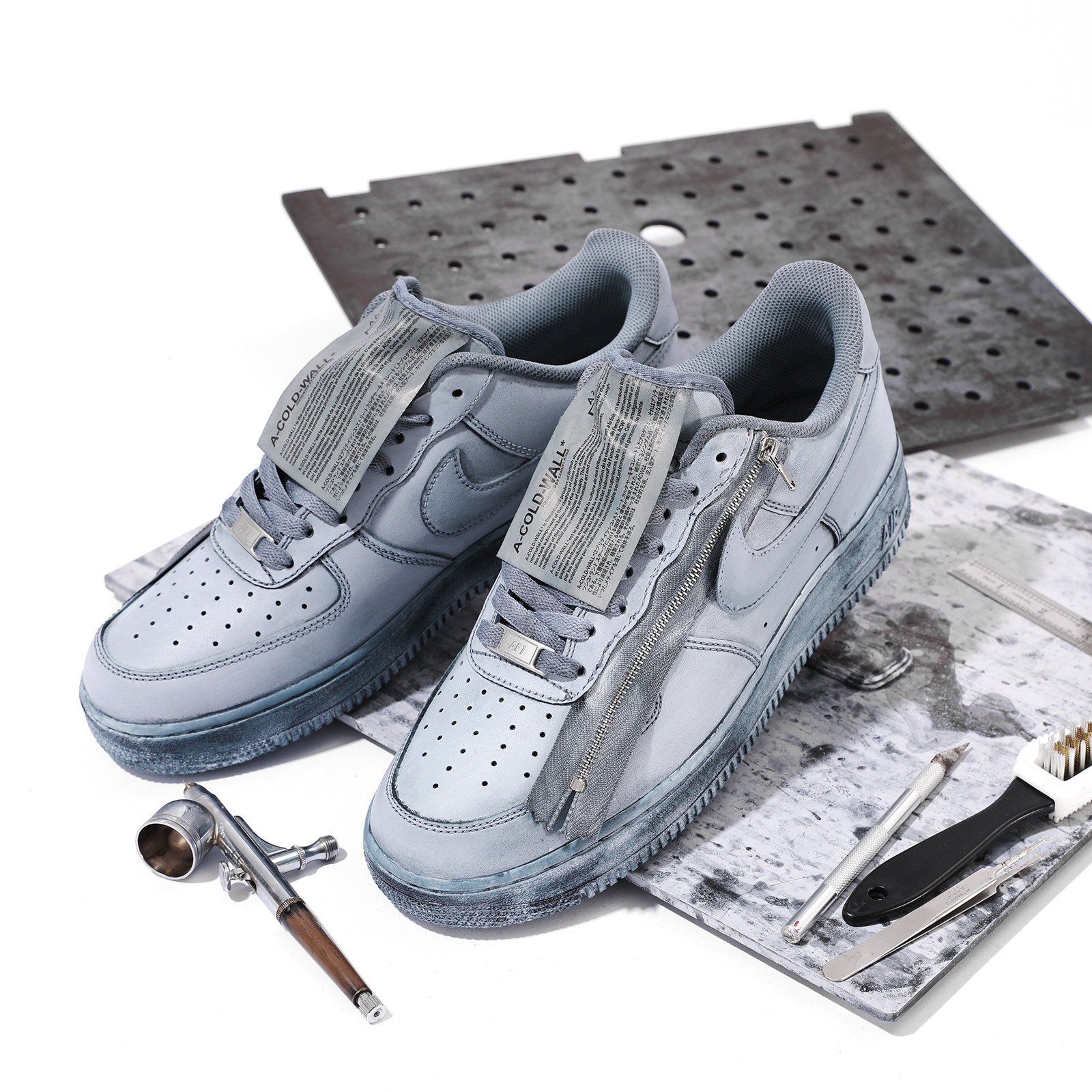 nikeairforceaf1浅灰拉链工业浸染做旧acw运动休闲鞋