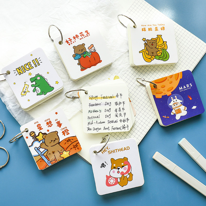 单词环扣英语口袋随身便携卡片空白活页便签本贺卡