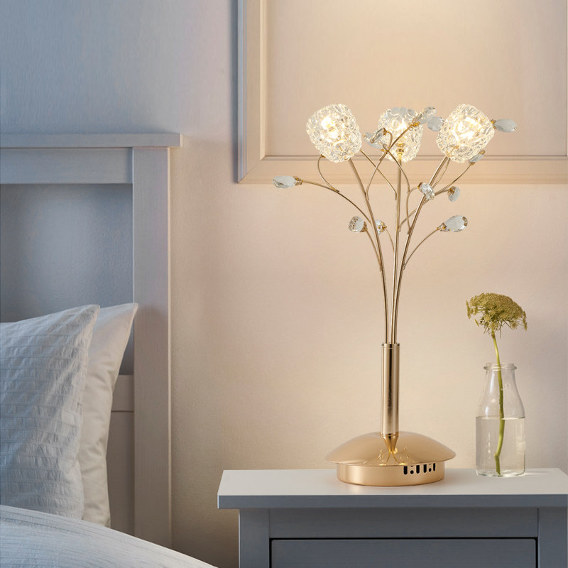 现代床头欧式轻奢ins少女水晶卧室台灯创意装饰台灯