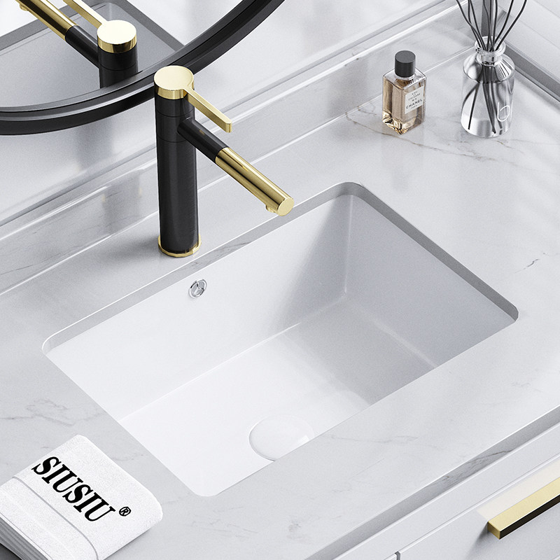 面盆陶瓷平底加深直角石下台下洗手盆白色长方形台下盆