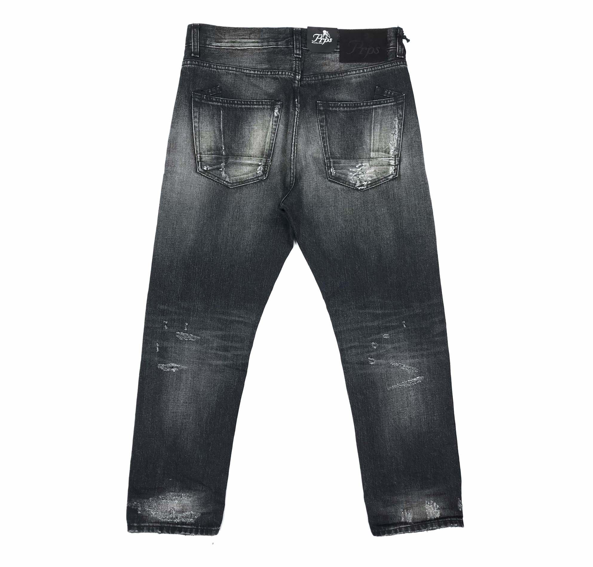 nbhd prps牛仔裤 直筒长裤 紫制品补丁黑色修身 非rrl lvc