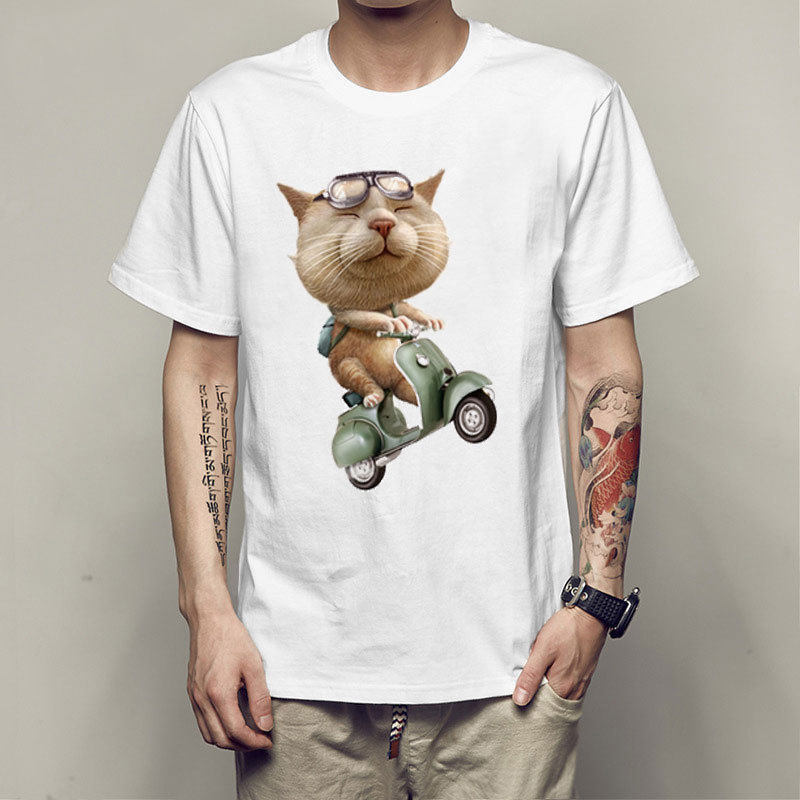 欧美个性创意猫咪runawaycat男士夏季新款时髦t恤