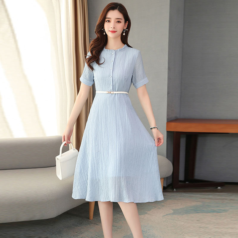 女夏季短袖2020新款中长款收腰修身显瘦气质超仙女裙子 - 美易女装