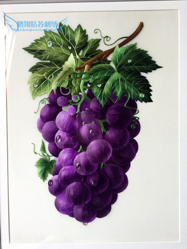刺绣苏绣桑蚕蚕丝画成成品葡萄多子多福手工苏绣