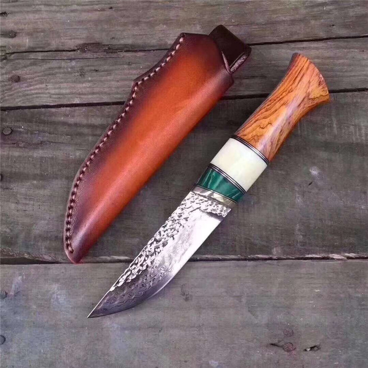 北欧小直刀 小猎刀 大马士革花纹钢 户外刀具手工刀 刀具