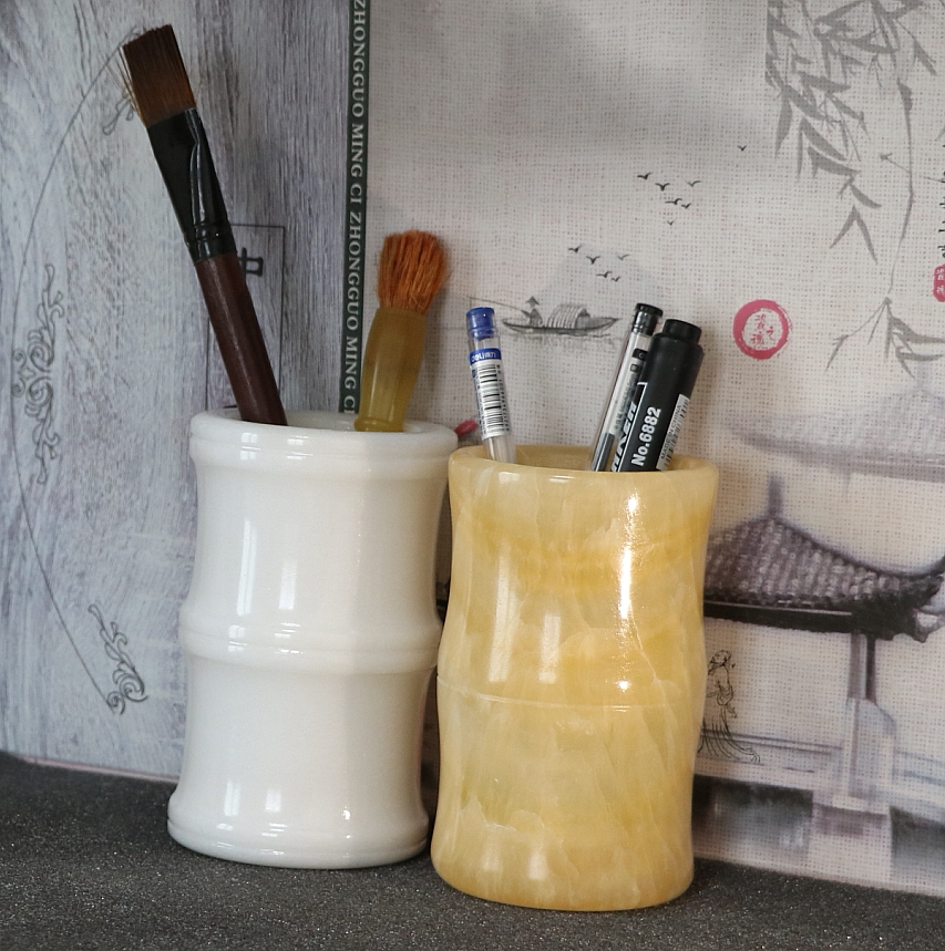 玉石笔筒天然办公桌书房装饰摆件创意简约古典摆件