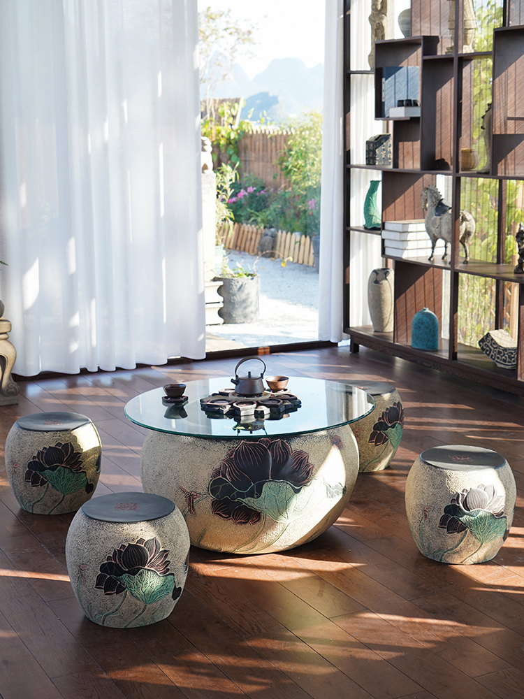 新中式艺术茶几禅意户外庭院阳台摆件风格创意田园茶几