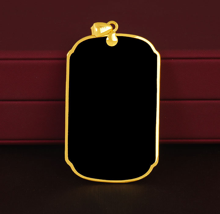 足金金黄金镶玉碧玉吊坠貔貅和田墨玉方牌金包玉颈饰