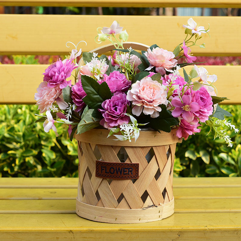 花篮编织筐藤野餐手提圆形流苏花蓝网红鲜花花篮