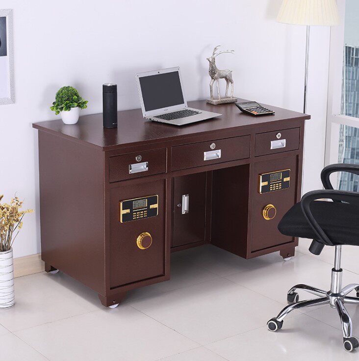 全钢保险桌带保险柜办公桌一体投币收银财务电脑桌办公电脑桌