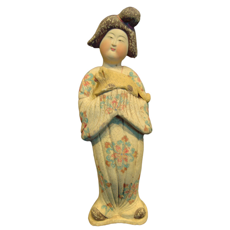 高水旺复古唐三彩胖妞手绘陶土仕女中式艺术收藏家居装饰轻奢摆件