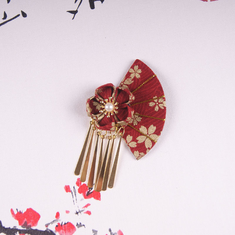 日本和风樱花扇子吊片发饰古风汉服花朵流苏发饰