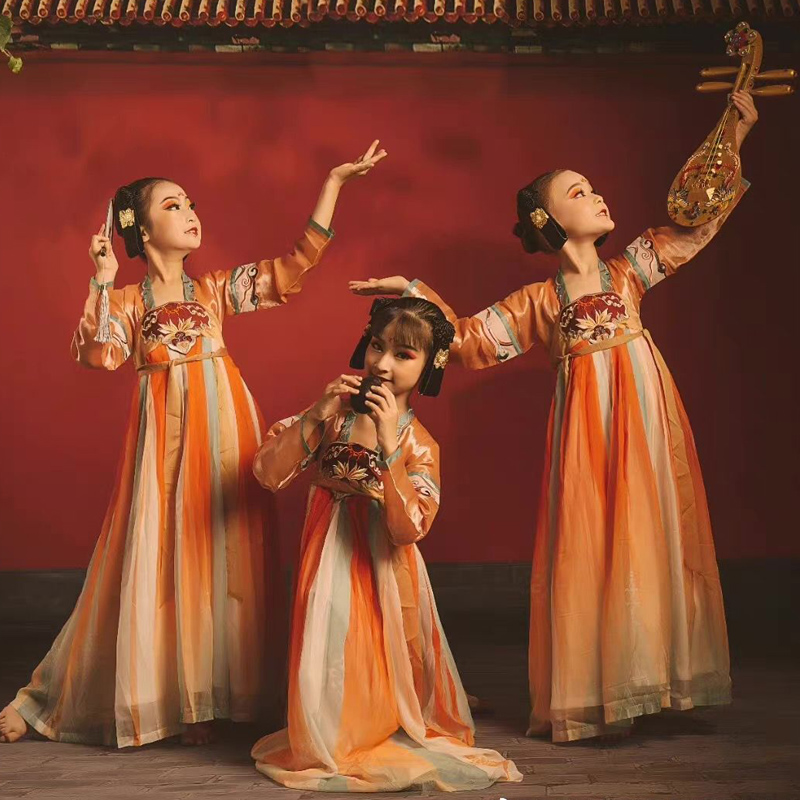 儿童古典舞演出服汉服女童敦煌舞蹈服襦裙唐装 古风超仙唐朝中国风