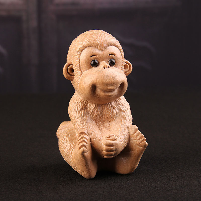 桃木木猴木雕摆件十二生肖小猴子整块木质实木生肖木雕
