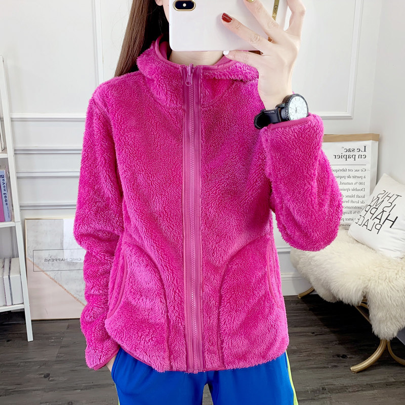 户外连帽双面摇粒绒女外套绒衣上衣开衫加厚保暖抓绒衣