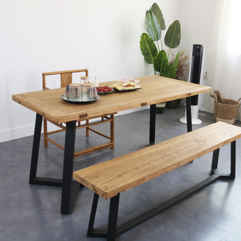 老榆木板中式复古实木桌面民宿原木桌茶桌风化木餐桌板吧台旧木板