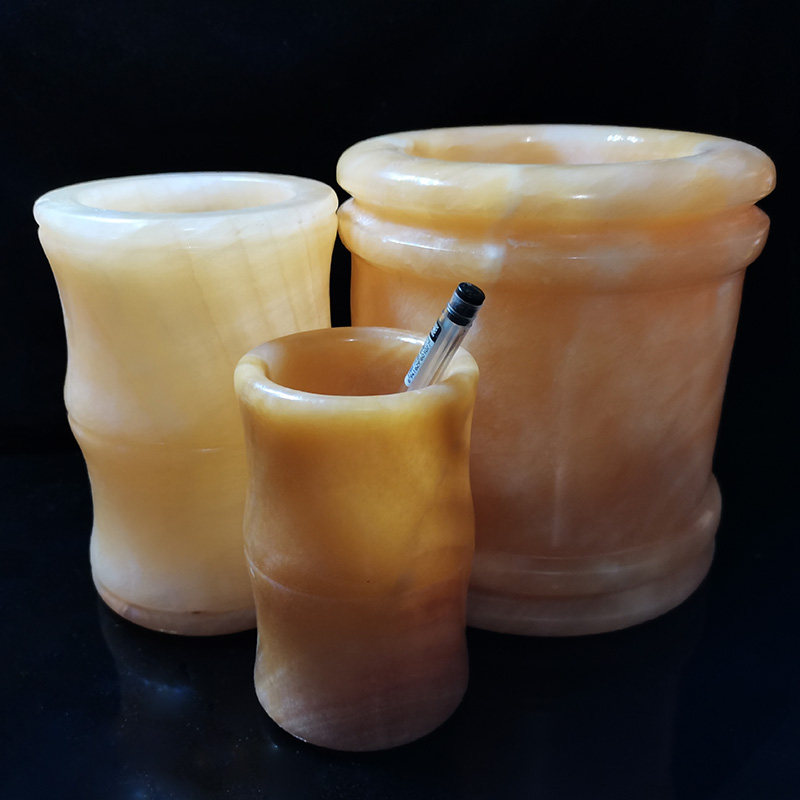 大号玉石笔筒时尚简约桌面摆件文具收纳盒超大容量笔筒