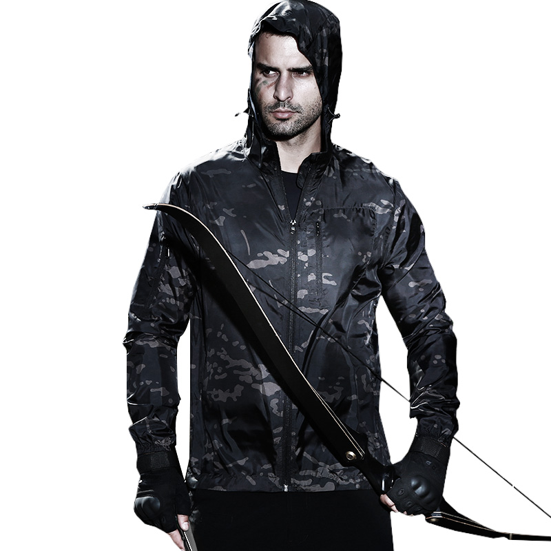 cqb袖子拉链轻薄款防泼速干透气皮肤衣男黑色树叶迷彩战术防晒衣
