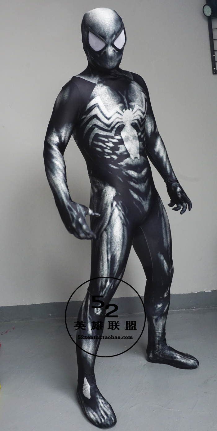 蜘蛛侠新款黑色毒液紧身衣莱卡弹力印花连体cosplaycosplay男装