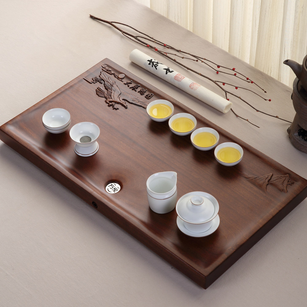 整块实木茶盘 花梨木柚木红木茶台鸡翅木平板无拼接茶海功夫茶具