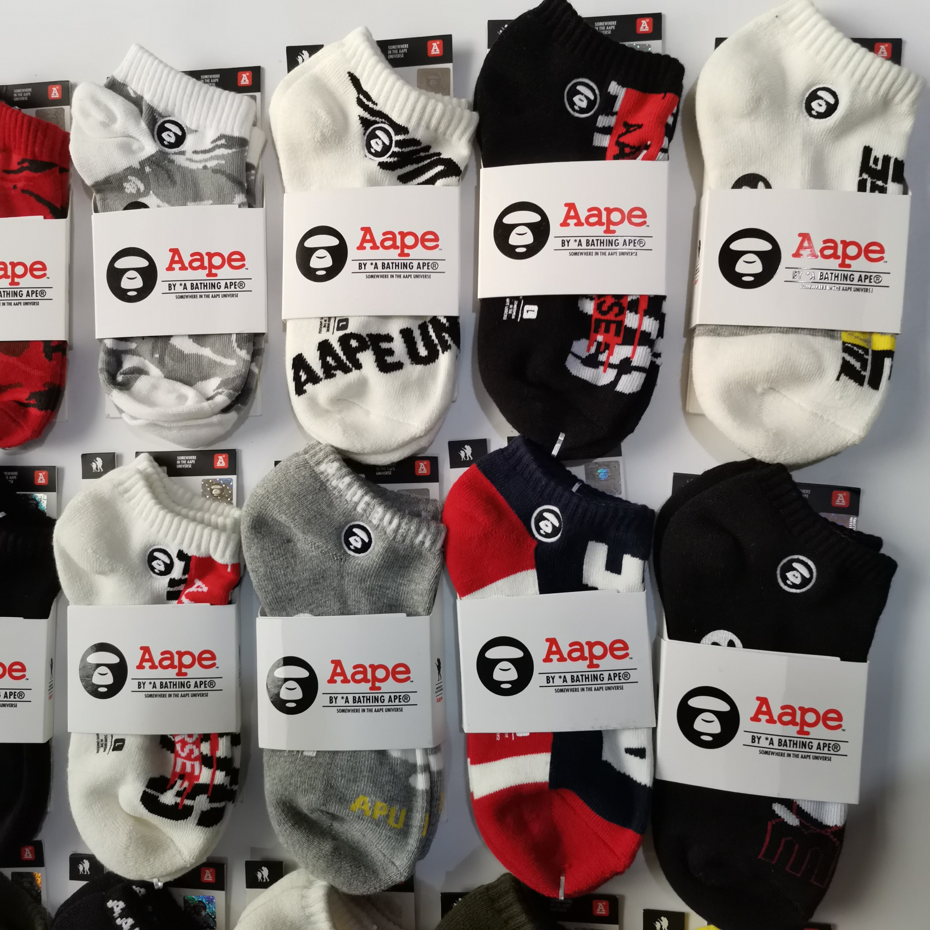 aape猿人头刺绣短袜毛巾底船迷彩男女袜子全场运动袜