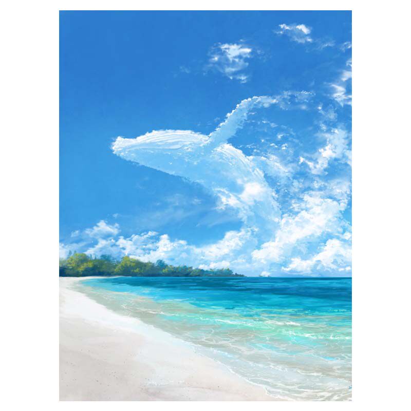 现代简约夏天海边鲸鱼猫咪客厅房间卧室挂画壁画现代装饰画