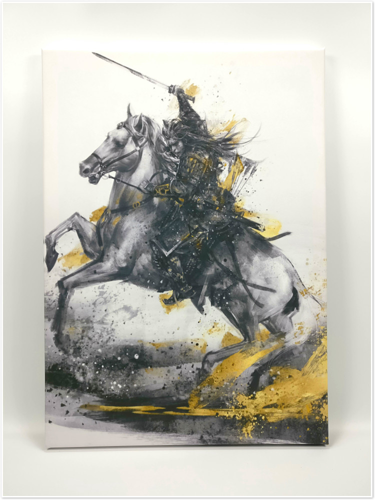 现代简约武将挥剑骑马中式水墨风客厅办公室挂画壁画无框画装饰画