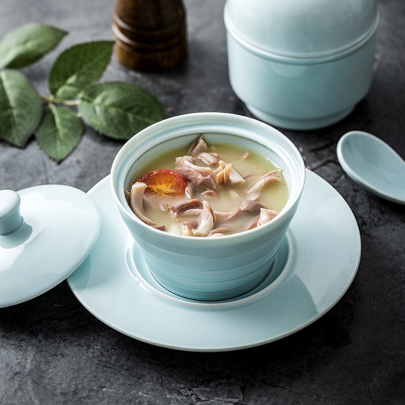 炖盅日式青瓷陶瓷家用煲汤盅小盖碗酒店餐厅碗