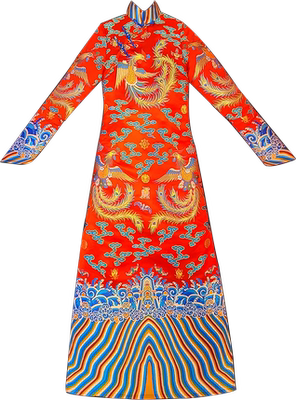 我是朱丽叶原创立体织锦手工盘扣民族风红凤袍白龙袍龙袍走秀连衣裙