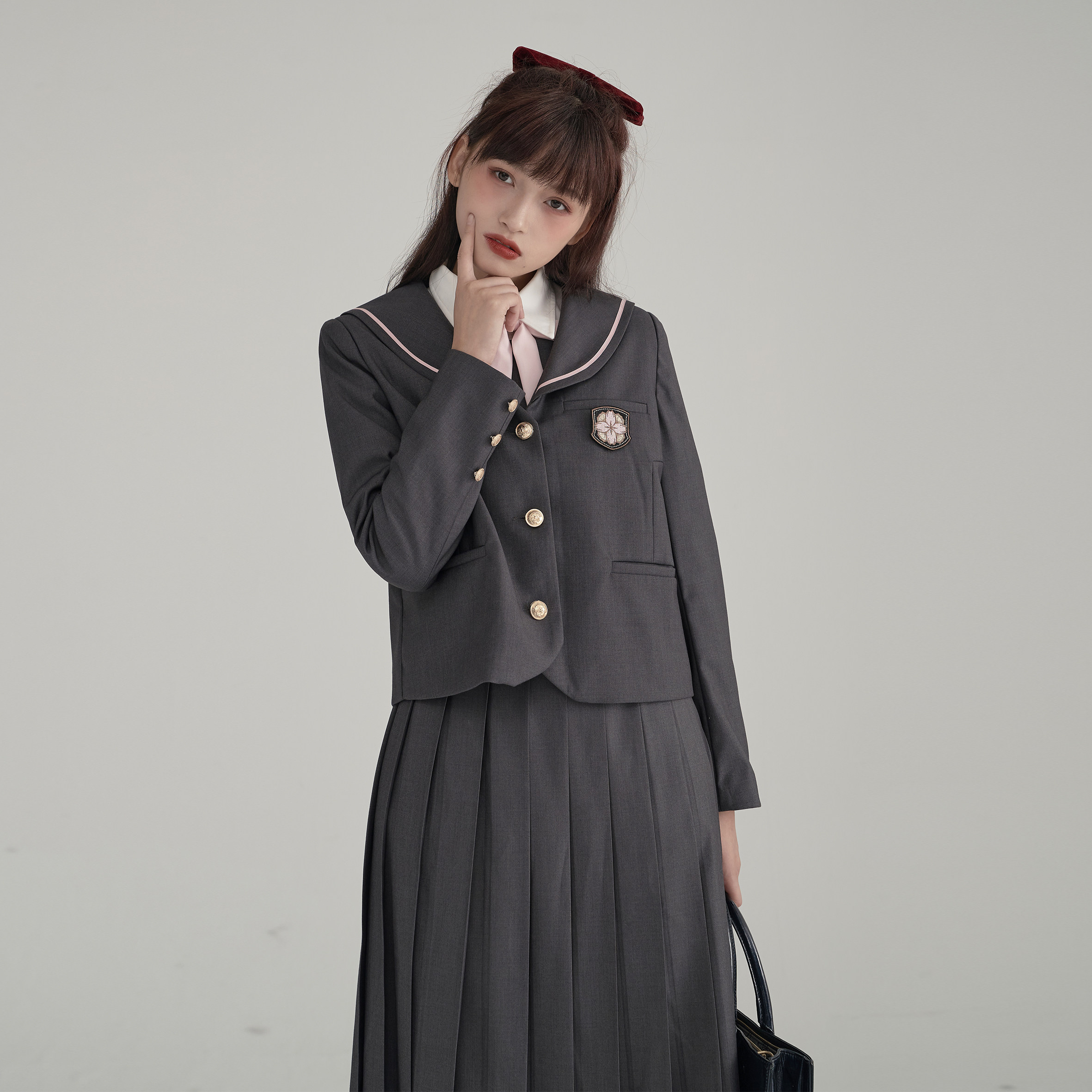 长樱女子 原创jk制服学院风套装西装女少女百褶裙两件套正统