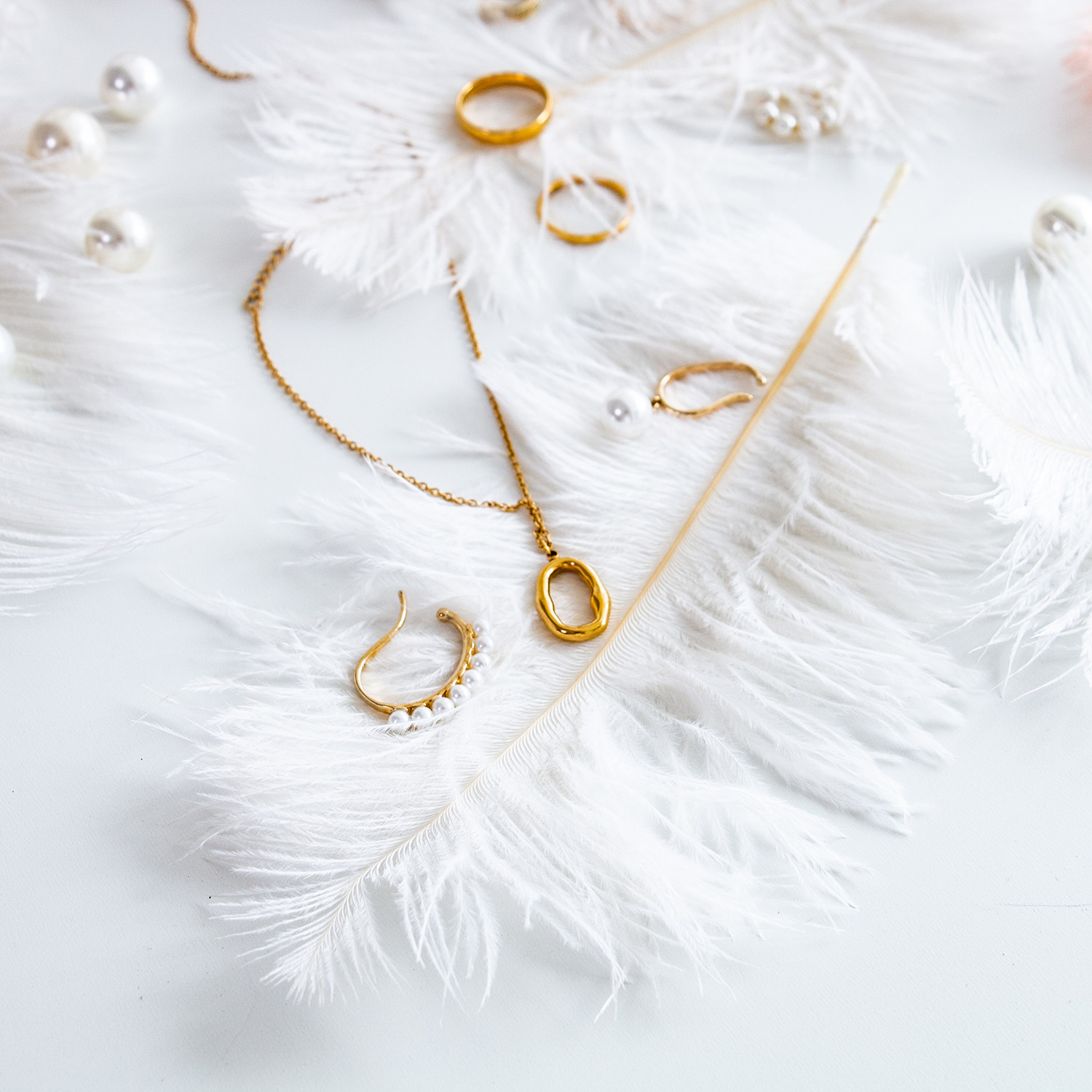 ins饰品摄影装饰道具拍照珍珠戒指耳环白色背景布类