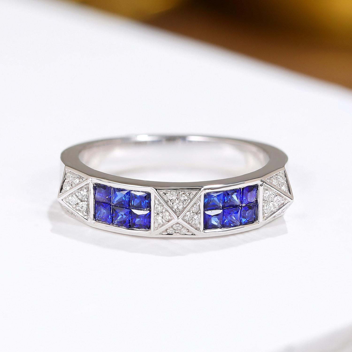 宝石矿工铆钉系列18k白金蓝宝石钻石戒指真钻手饰