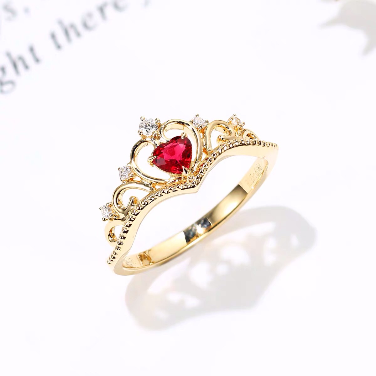 宝石矿工18k黄金心形红宝石戒指皇冠款女古典手饰