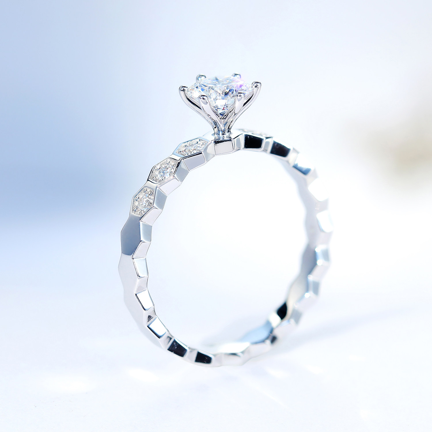 宝石矿工lovehome"爱巢"婚戒18k白金蜂巢钻石戒指六爪戒托定制