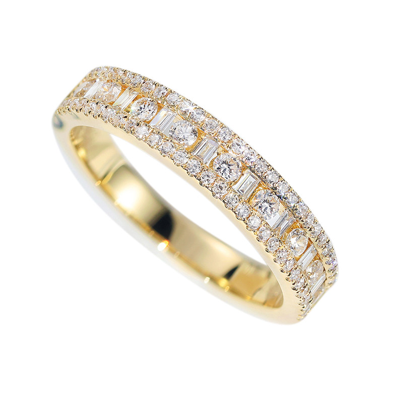 宝石碎钻排戒方钻群镶梯豪华戒指钻石矿工金钻石手饰