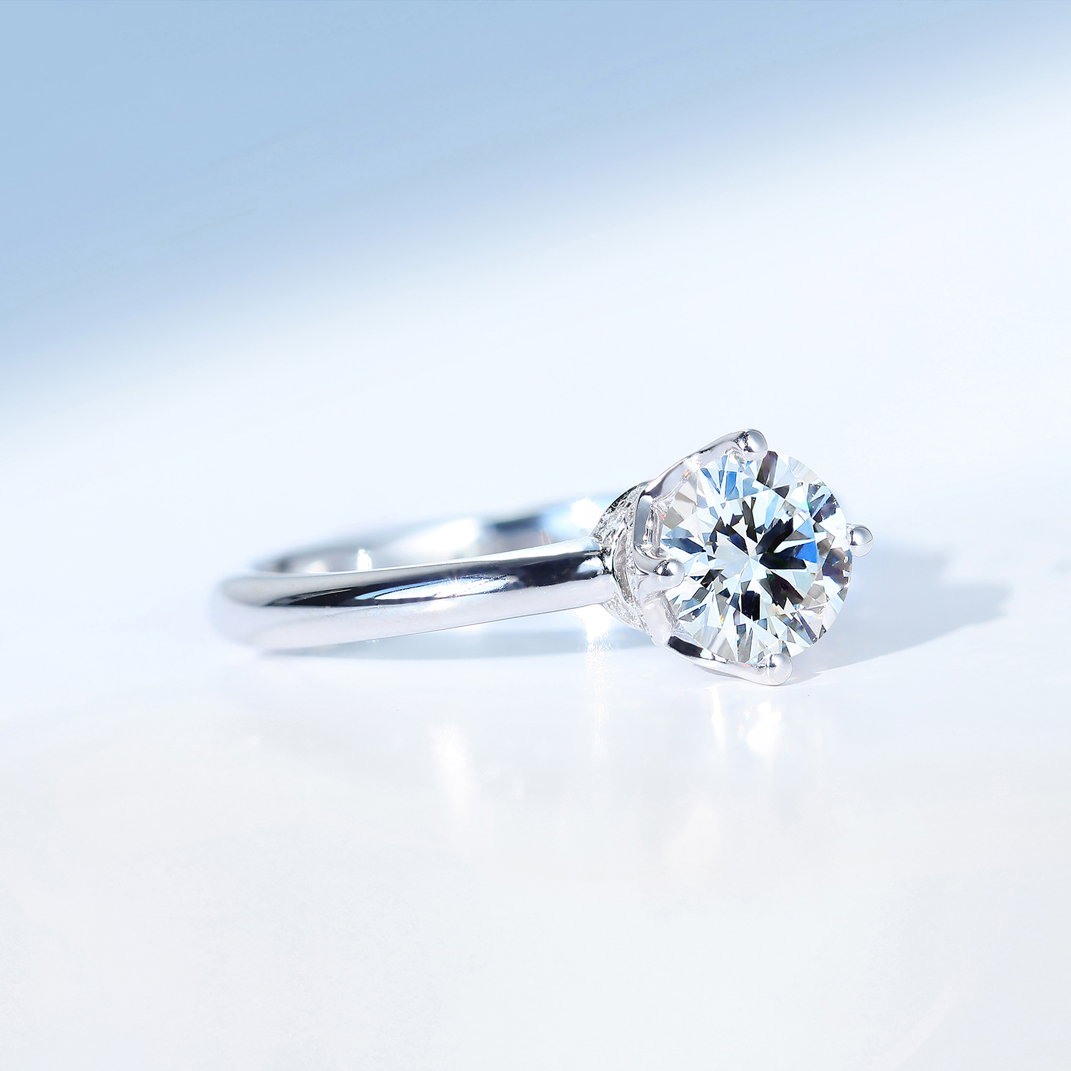 宝石矿工18k白金四爪钻石戒指唯美gia钻戒手饰