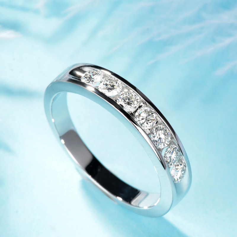 戒指宝石矿工18k白金钻排钻戒槽镶宽版钻石手饰