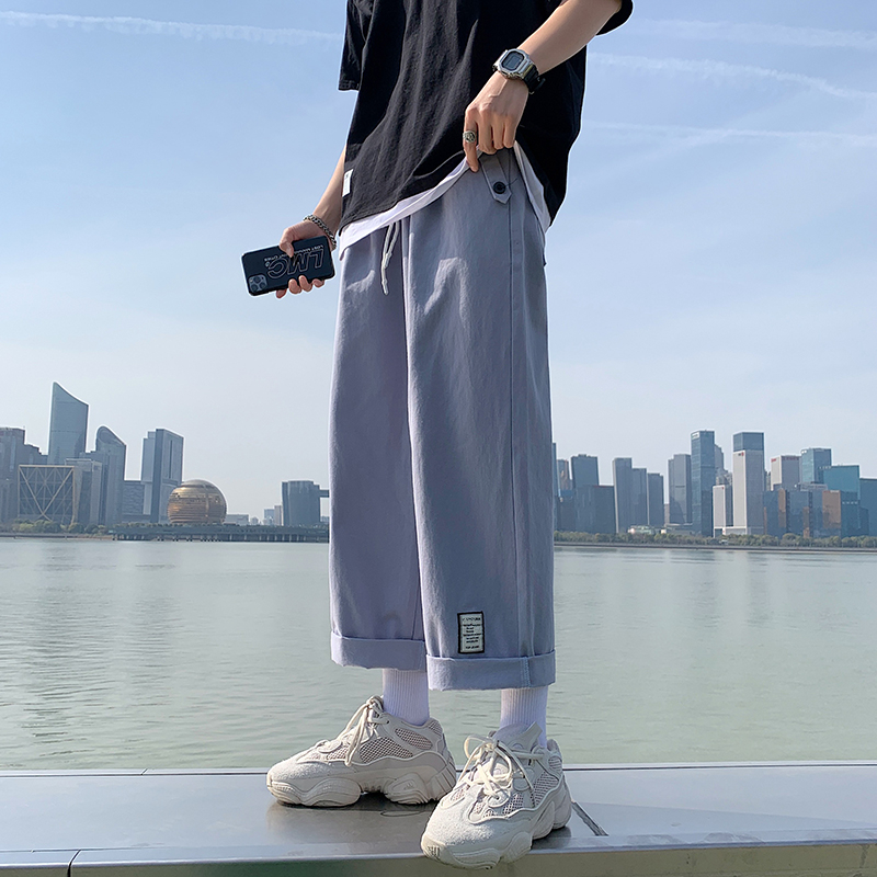 2022工装裤男直筒宽松ins潮牌阔腿休闲裤复古夏季百搭九分裤子男