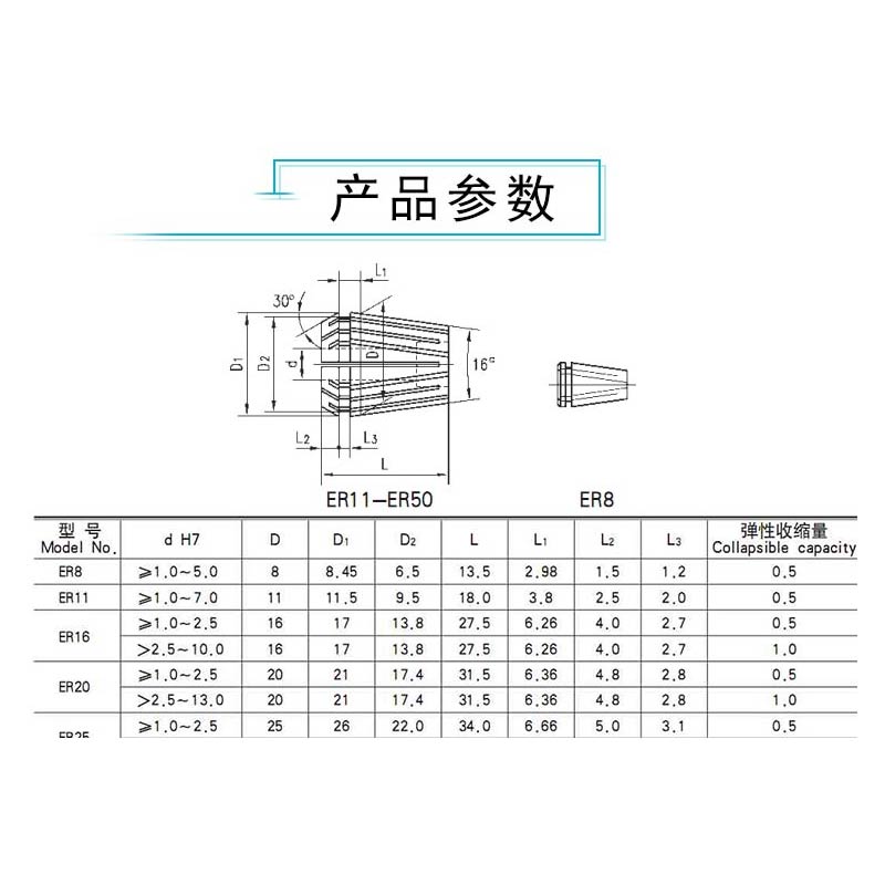 包邮er8弹簧夹咀04到6mm持夹范围er弹性筒夹夹套高精密数控夹头