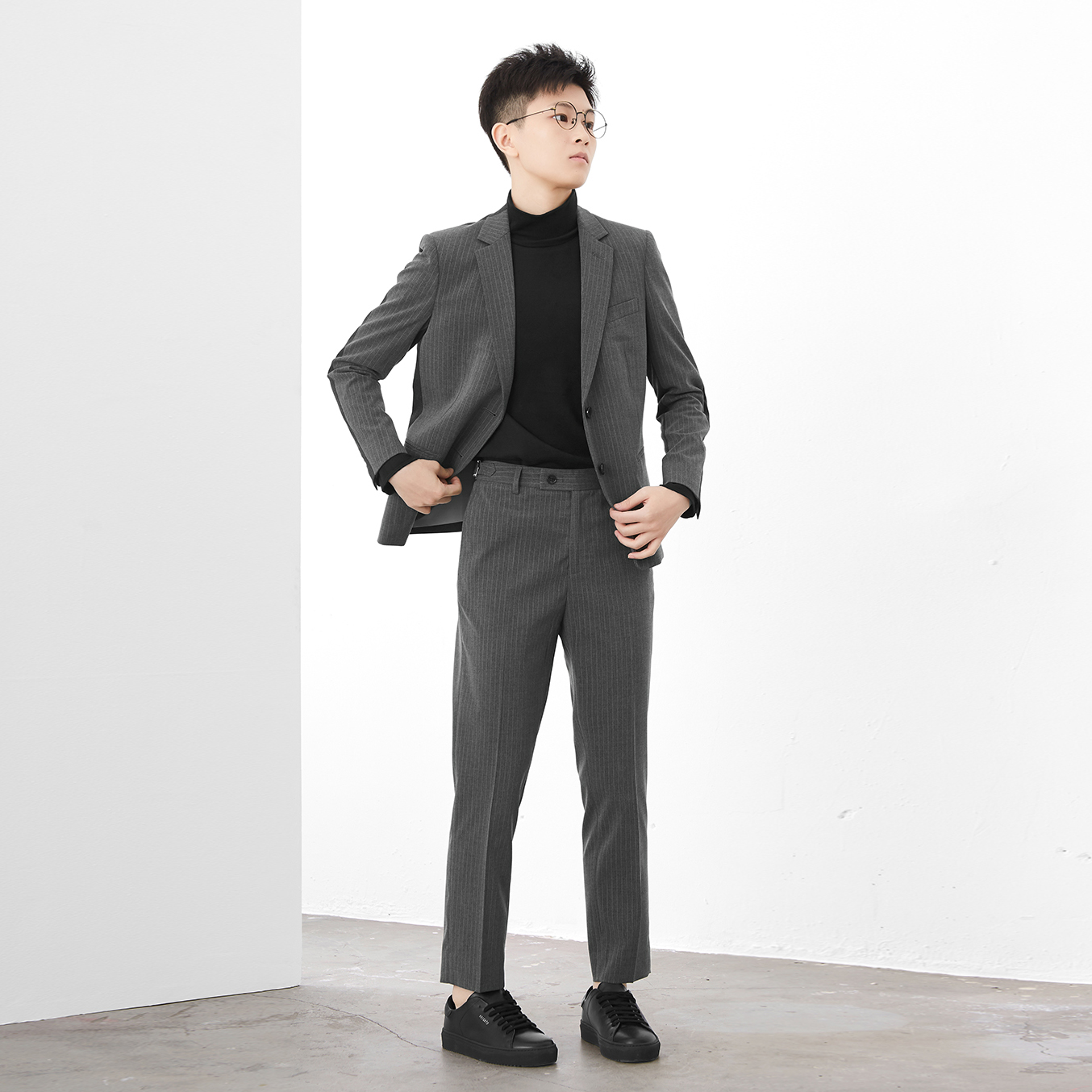 knighttom春秋les正装深灰色巴黎调节条纹休闲百搭西装裤