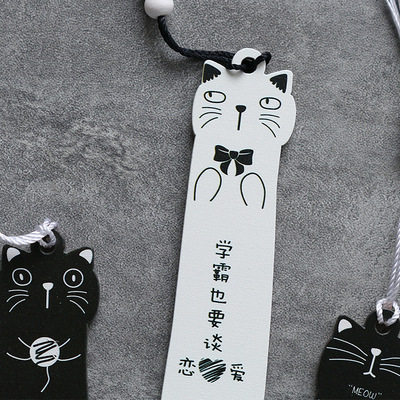 创意可爱黑白喵喵木质书签宠物猫咪卡通书页书签